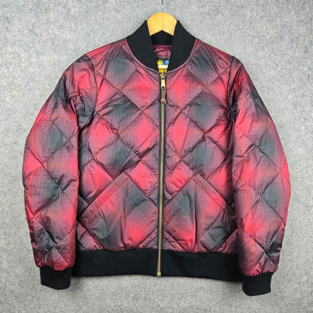 Eddie Bauer Skyliner Down Jacket Womens M Red Plaid Puffer Bomber 1936 Heritage